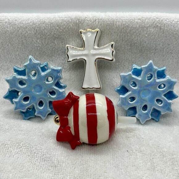 Nora Fleming Lot Of 4 Christmas Minis Snowflake Cross Striped Ornament - Picture 1 of 4